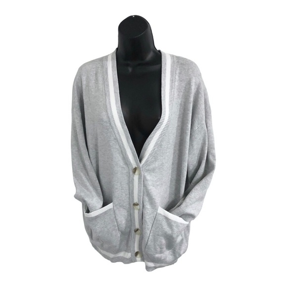 Slouchy gray & white trim oversized grandpa Mr Rogers cardigan size XS new - Picture 1 of 12